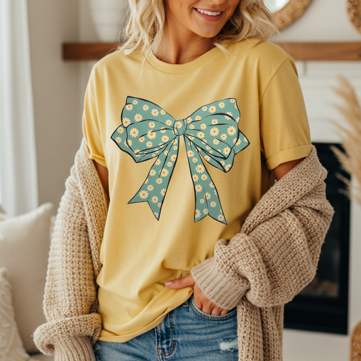 Blue Bow w/ little daisies