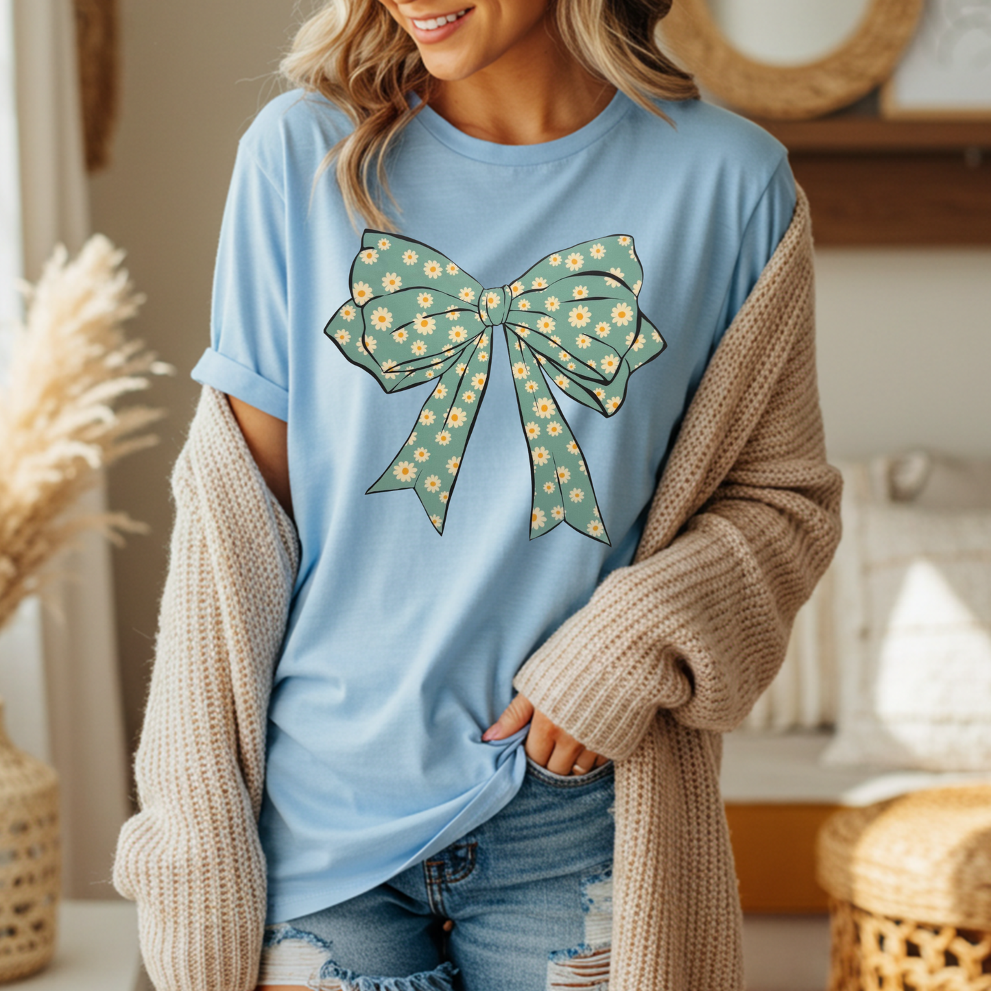Blue Bow w/ little daisies