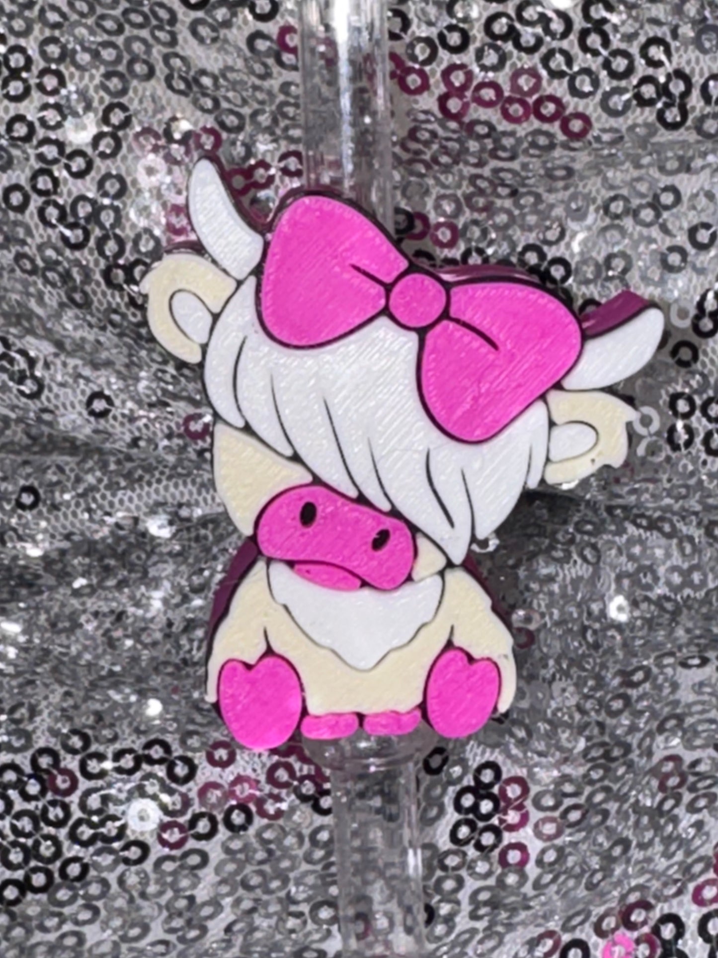 Tan Highland Cow Pink Bow