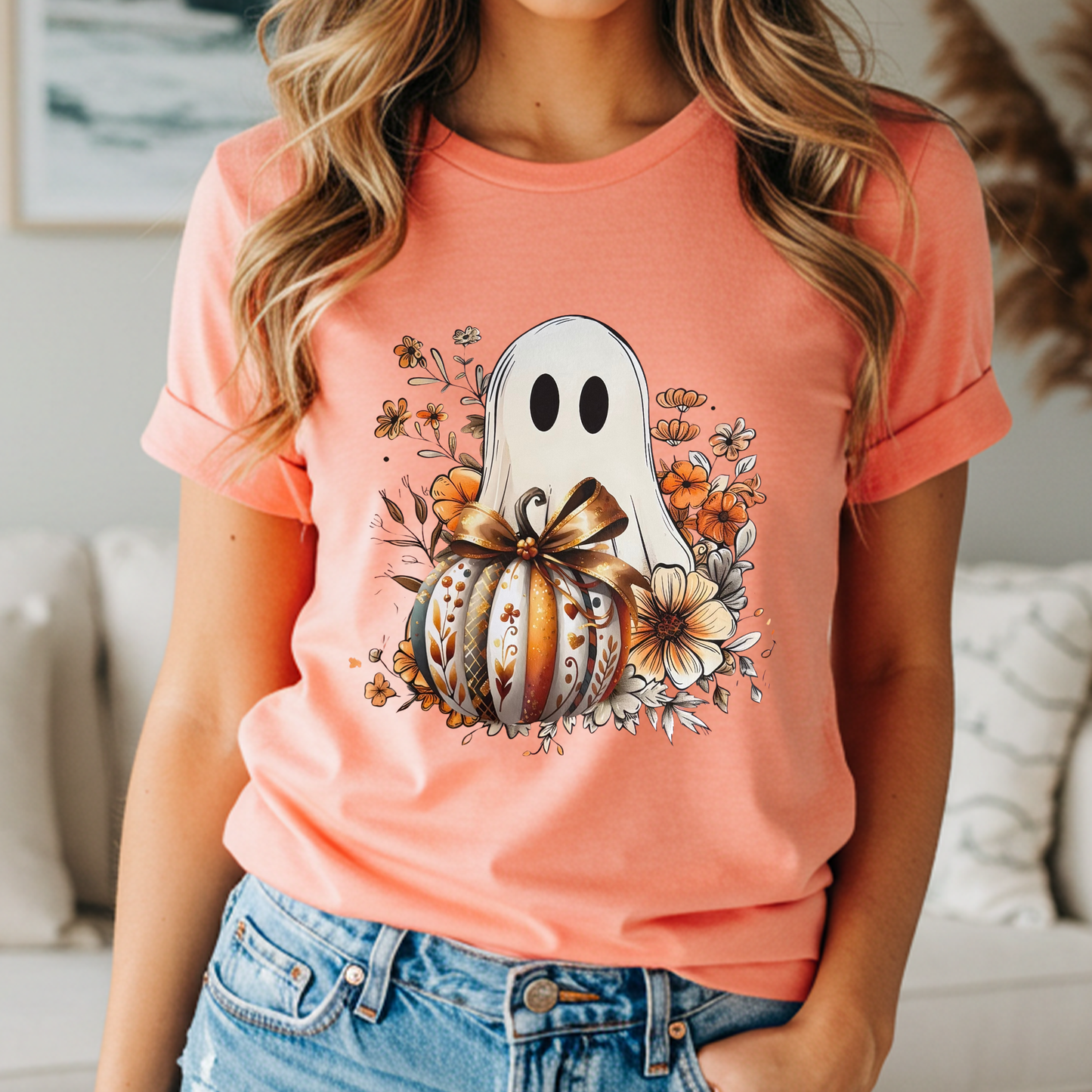Fall Pumpkin Ghost Short Sleeve T-Shirt