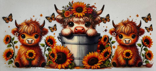 Highland Cow Sunflower Bucket
