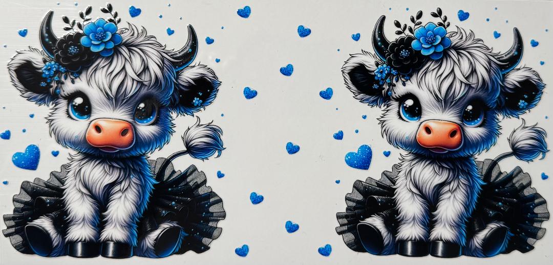Highland cow ballerina w/ blue hearts