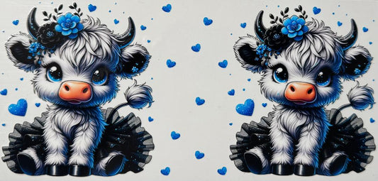 Highland cow ballerina w/ blue hearts