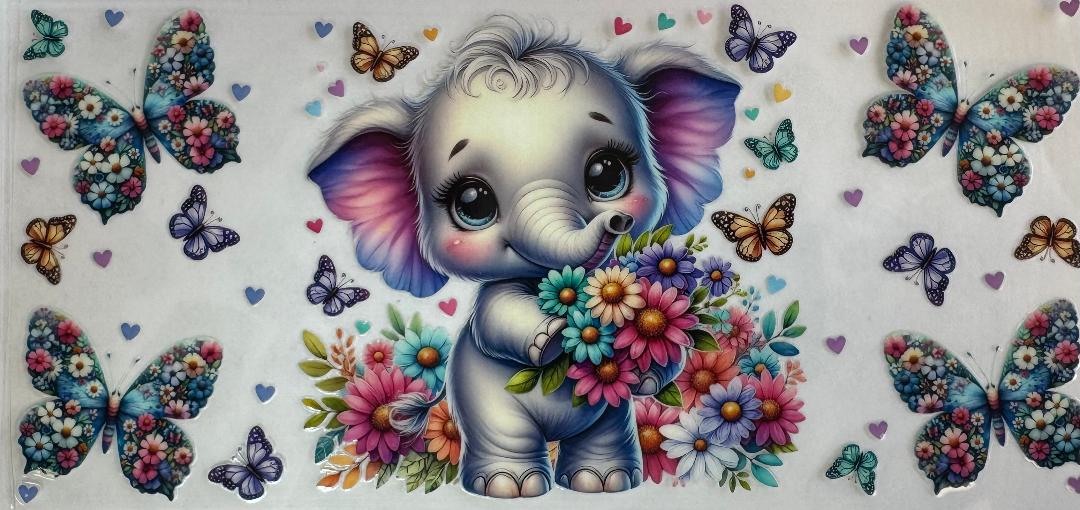 Elephant w/ Butterflies and Flowers
