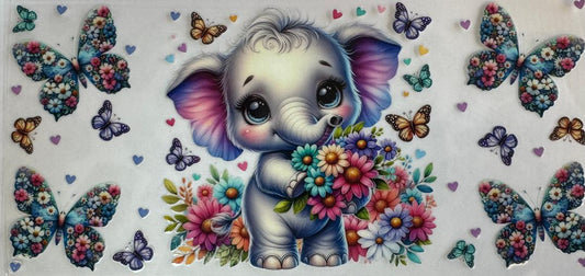 Elephant w/ Butterflies and Flowers