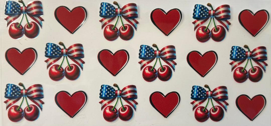 Cherries, hearts and american flag bows