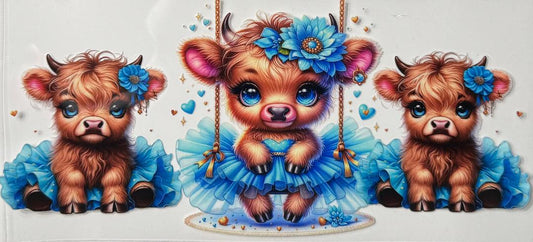 Highland Cow ballerina blue swing