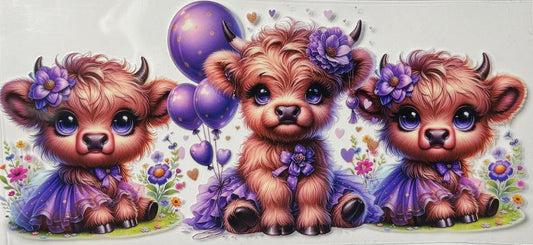 Highland Cow ballerina purple balloons