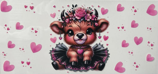 Highland Cow Ballerina pink hearts