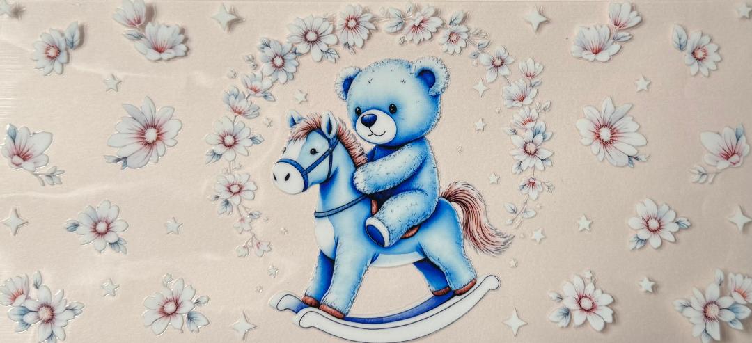 Rocking horse teddy bear w/ flowers