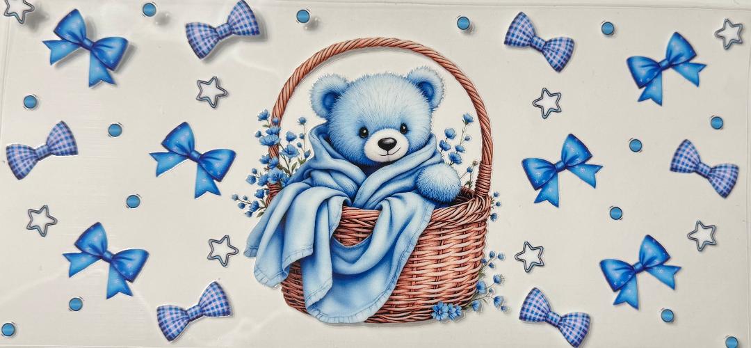 Bear basket w/ blue bows