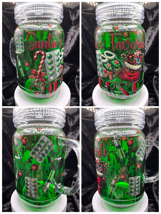 20oz Green Drip Nurse Acrylic Snowglobe Tumbler