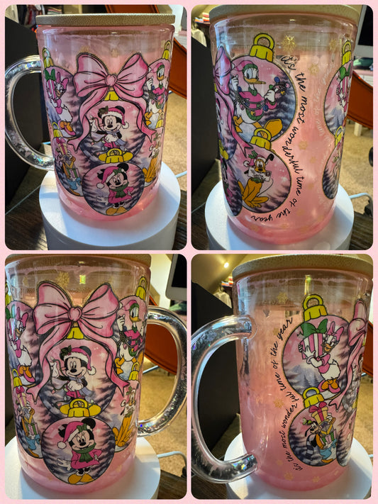 15oz Glass Coffee Mug with Glitter Handle