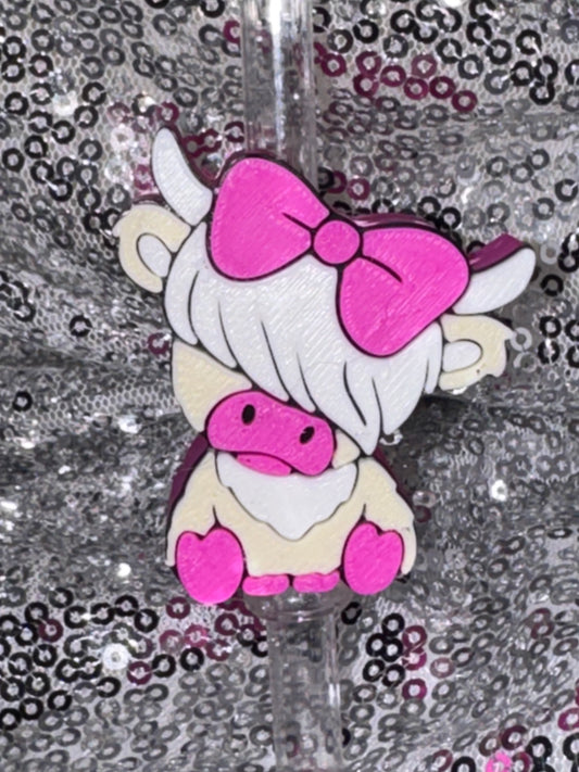 Tan Highland Cow Pink Bow
