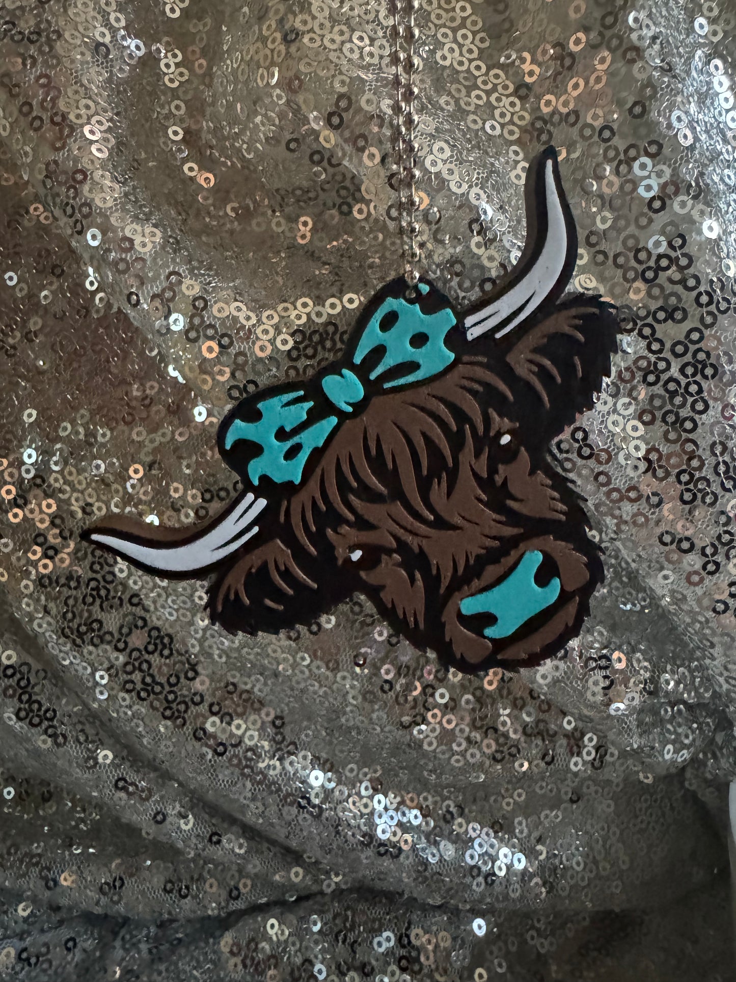 Highland Cow Blue Bow