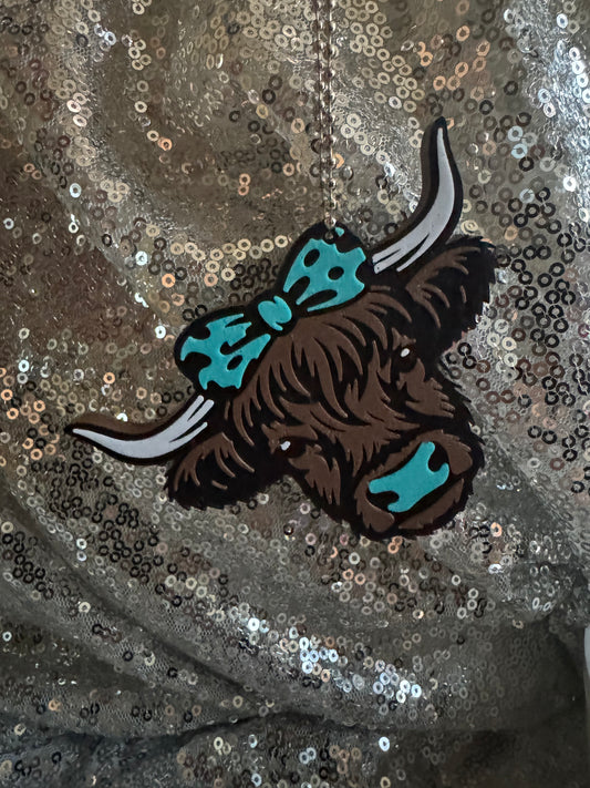 Highland Cow Blue Bow