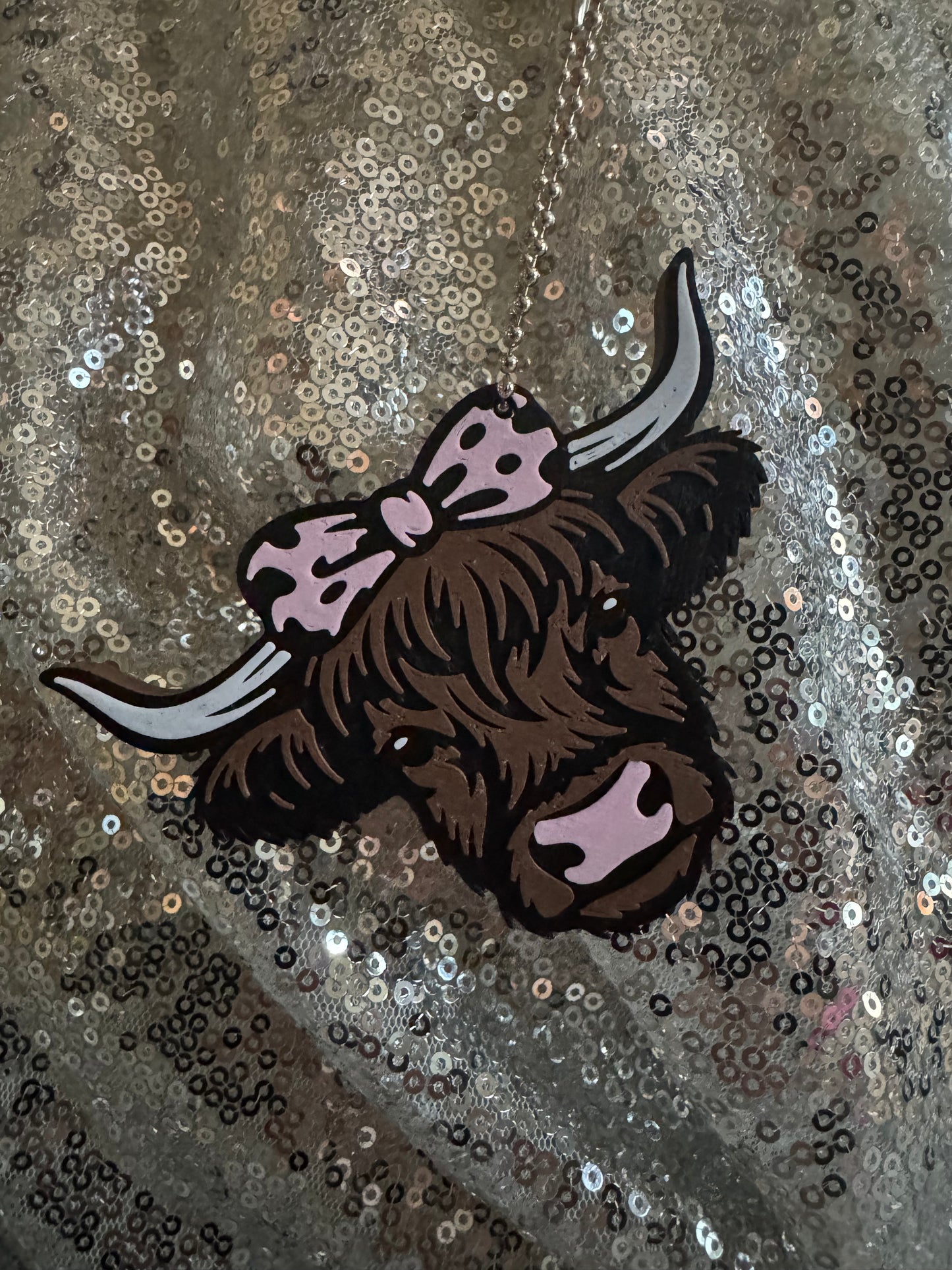 Highland Cow Pink Bow