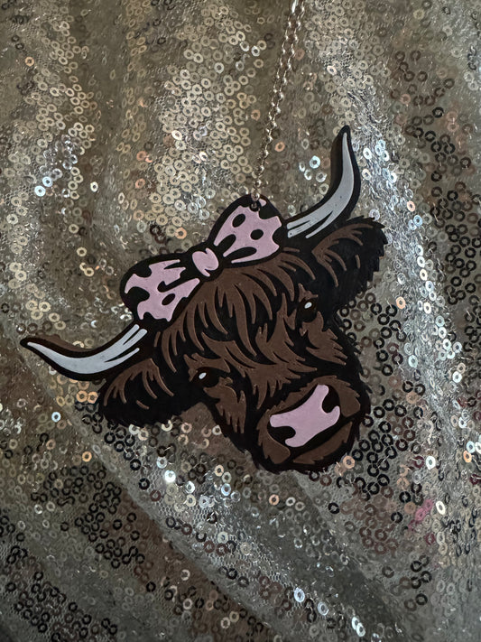 Highland Cow Pink Bow