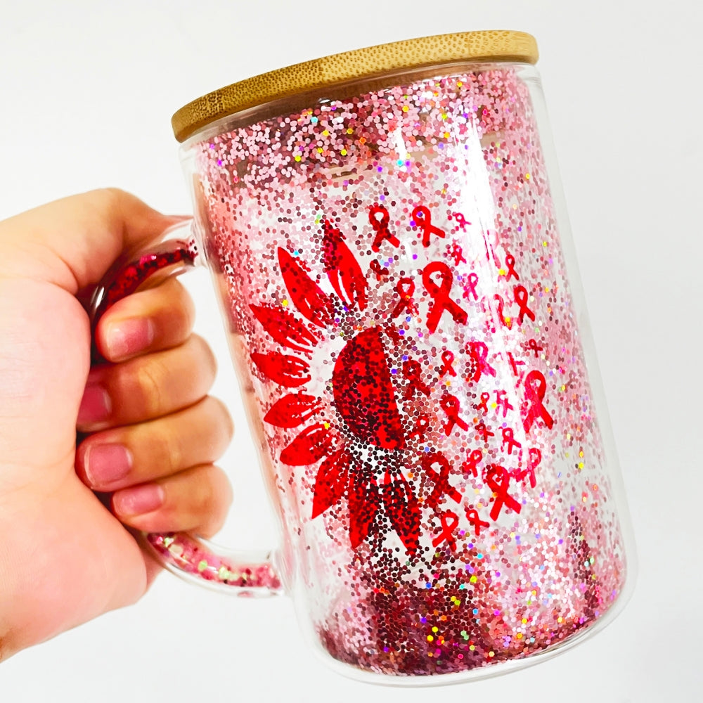 15oz Glass Coffee Mug w/ Glitter Handle