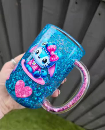 15oz Glass Coffee Mug w/ Glitter Handle