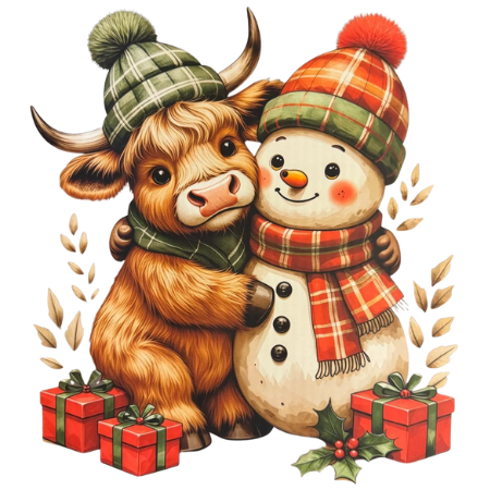 Highland Cow and Snowman