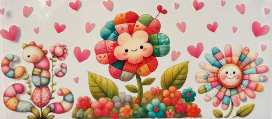 Beautiful patched flowers and hearts