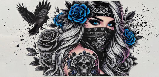 Beautiful blue rose bandana girl w/ crow