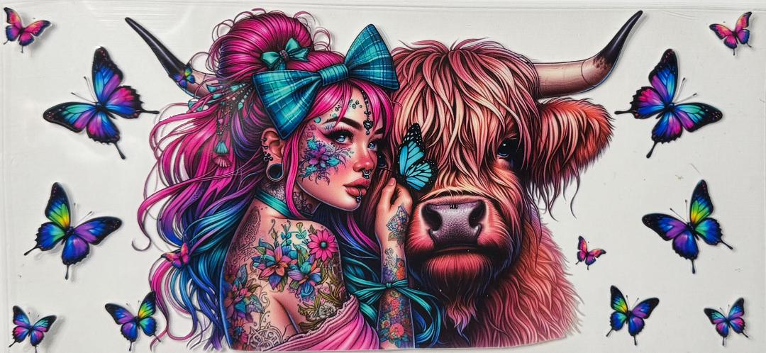 Tattoo girl with her Highland Cow